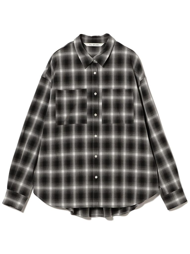Ray Beams Women's Ombre Check Oversized Shirt, Black, One Size, Large/Sized Shirt/Blouse