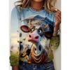Cute Animal Cow Women's Long Sleeve Top Fashionable Casual Loose-Fit Ladies' T-Shirt