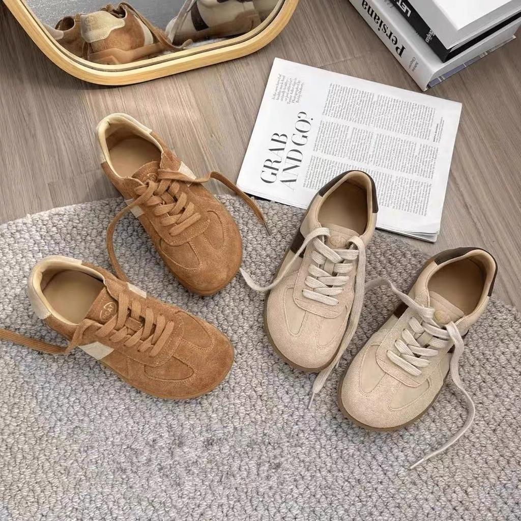 Retro soft leather flat-soled women's shoes 2025 spring and autumn fashion versatile soft-soled lace-up versatile low-top German training shoes