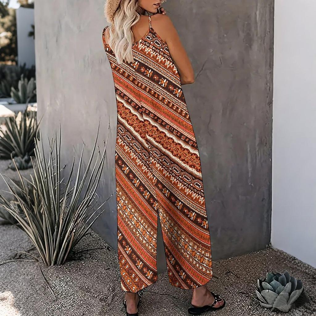 Women Plus Size Sleeveless Scoop Neck Gathered Front Floral Printed Wide Leg Jumpsuit With Pockets
