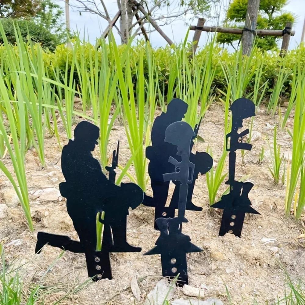 2pcs Metal Wrought Iron Garden Stakes - Land Defense Army Outdoor Garden Decorations, Plug-In Commemorative Sign for Yard
