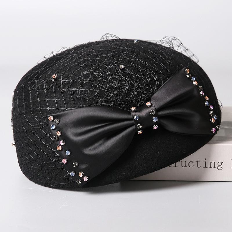 Шляпа с разноцветным бриллиантовым бантом, ретро, элегантный темперамент