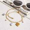 Youthway  Gold Plated Stainless Steel Love Heart Imitation Pearl Ceramics Pendant Necklace Trendy Versatile Accessories Gift