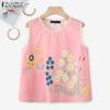 ZANZEA Women Casual Round Neck Summer Sleeveless Print Vest Tops