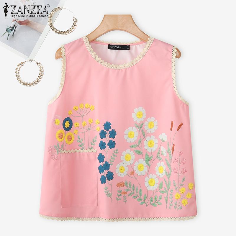 ZANZEA Women Casual Round Neck Summer Sleeveless Print Vest Tops