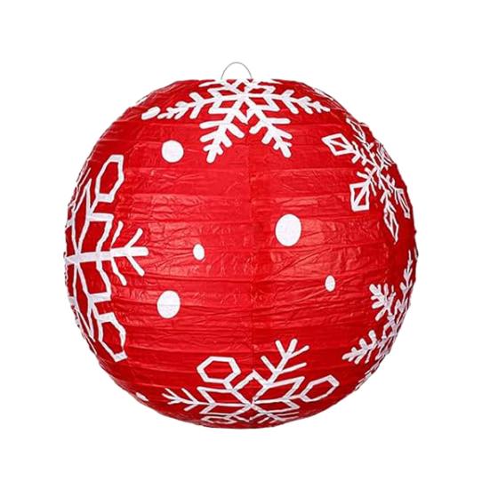 Snowflake Paper Lantern Red Green Christmas Hanging Round Lantern Decoration for Indoor Outdoor Decor Holiday Party Supplies