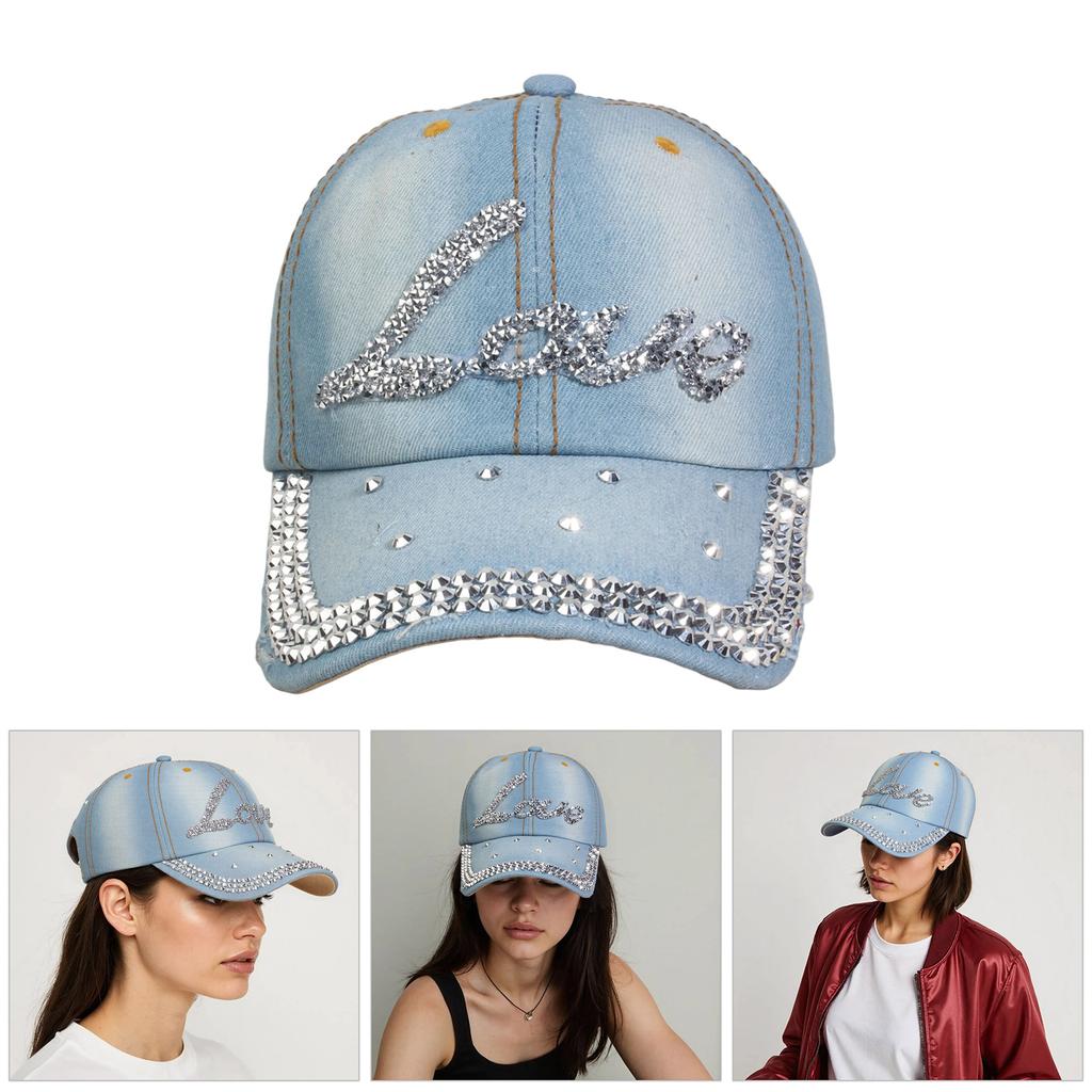 Rhinestones Baseball Hat Fashion Denims Hat Retros Street Hat Sunshades Hat for Women and Men