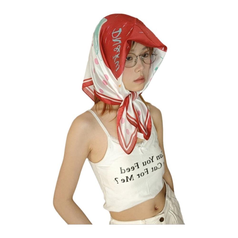 Breathable Flower Printed Scarf Satin Fabric Bandana Head Scarf Square Headband  Women's Accessory