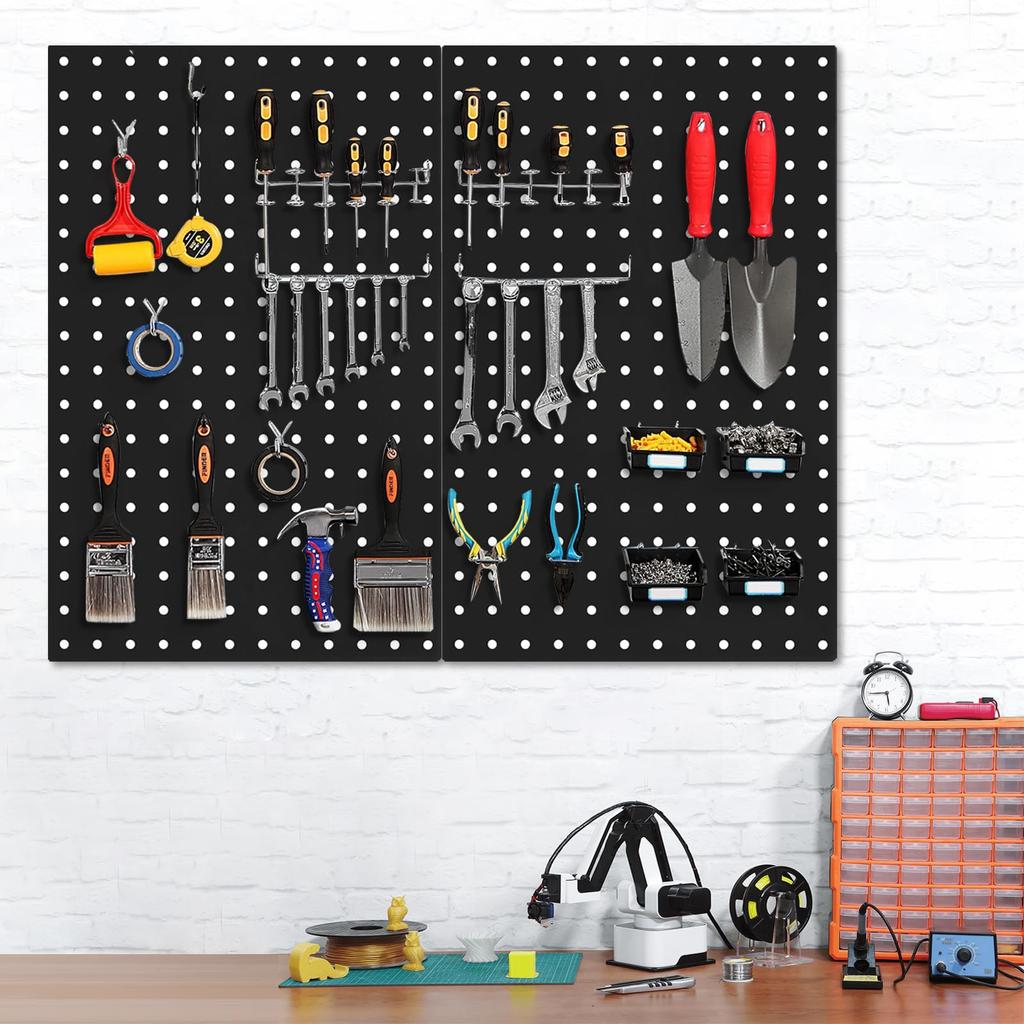 Pegboard, Perforated, 300*400mm, 25mm Hole Pitch, Wall-Mounted, Magnetic, Tool Storage, DIY, Decorative, Kitchen, Office, Bathroom (Black, 3 Panels)