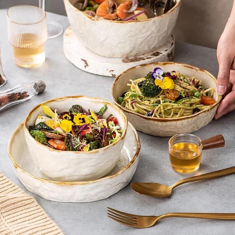 Kiln Changes Ceramic Deep Plate Thick Soup Plate Salad Bowl Pasta Bowl Restaurant Molecular Cuisine Specialty Tableware