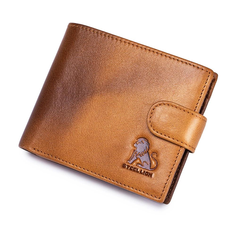 

Винтажный мужской кожаный кошелек LAOSHIZI – Блокировка RFID, карман для монет на кнопке, 12+ отделений для карт, премиальная коровья кожа коричневый