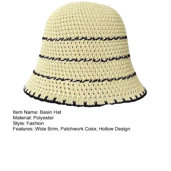 Summer Hat Activities Hollow Design Patchwork Basin Versatile Knitted Hat