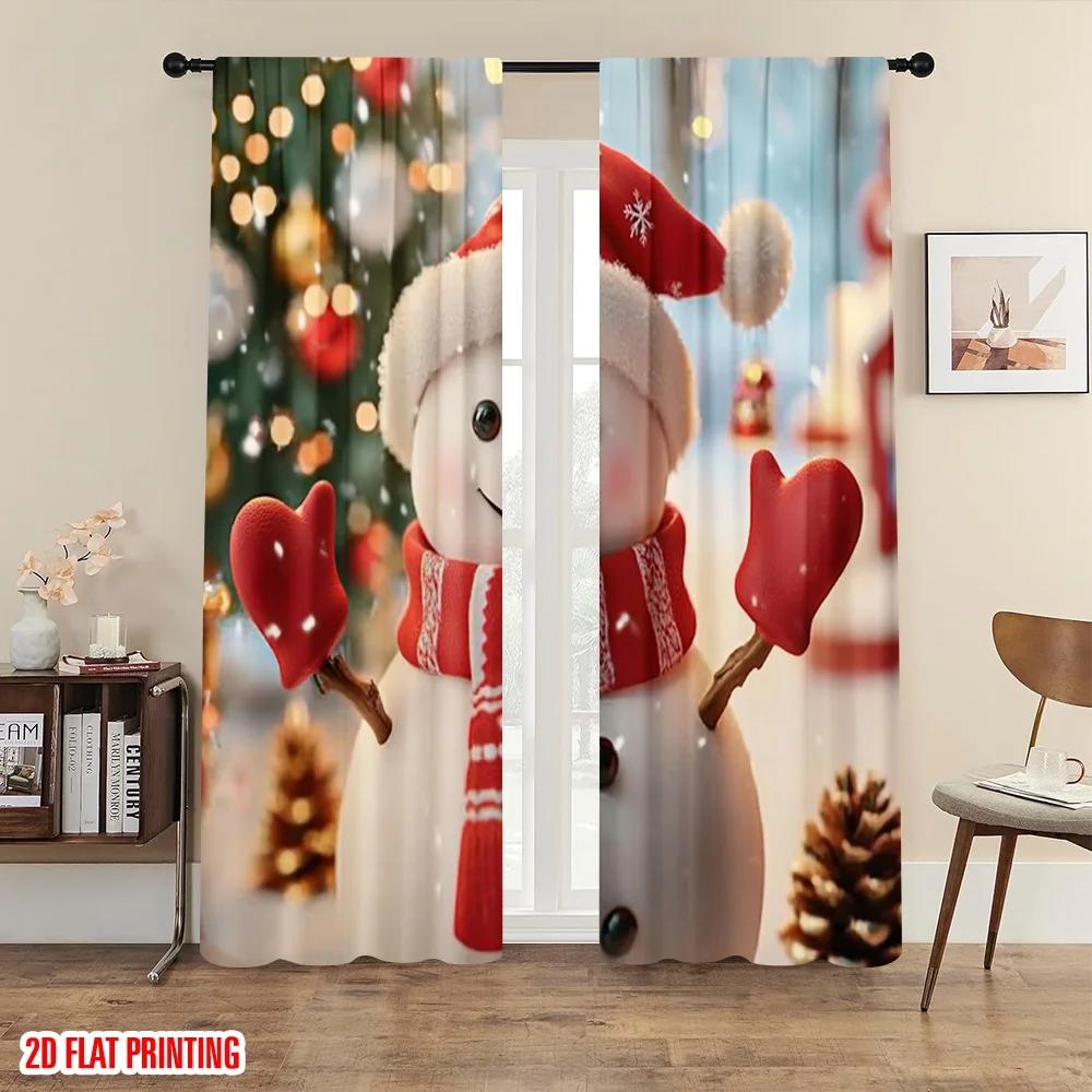 

2pcs Cute Christmas Snowman Pattern Curtains, Designed for Light Blocking, Premium Material, Suitable for Christmas & Daily Wind 24x59in(60x150CM)x2&Rod Pocket