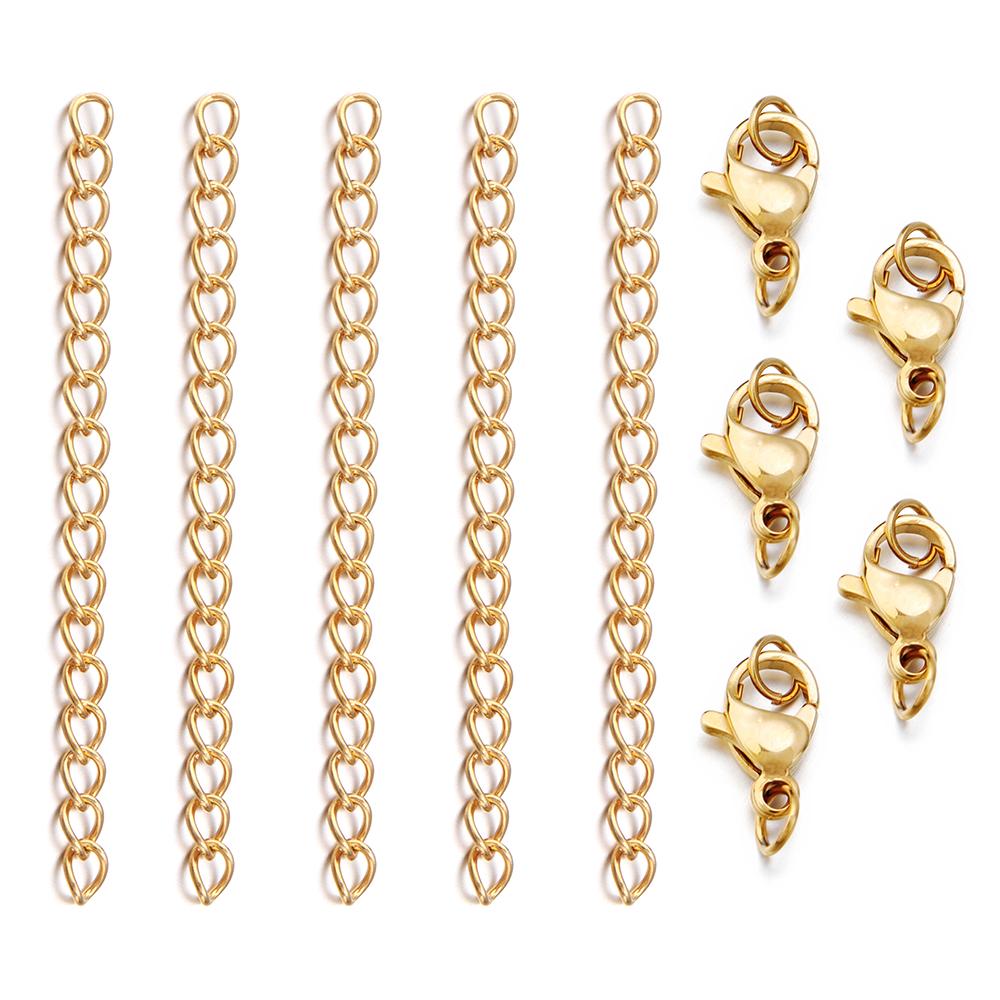 10pcs Stainless Steel Extension Chains with Lobster Clasps Necklace Tail Connector Link Chains DIY Bracelet Accessories Supplies