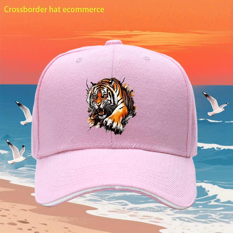 Cool Tiger Print Baseball Cap Polyester Adjustable Casual Outdoor Snapback Hat Unisex Print