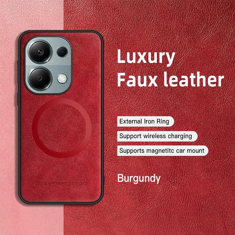 

For POCO M6 M6 Pro PU Leather Magnetic Ring Soft Edge Anti-Drop Anti-Fingerprint Phone Case For POCO M6 4G