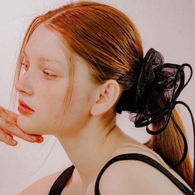 Mellotory Ribbon Trimmed See-through Scrunchie (black)