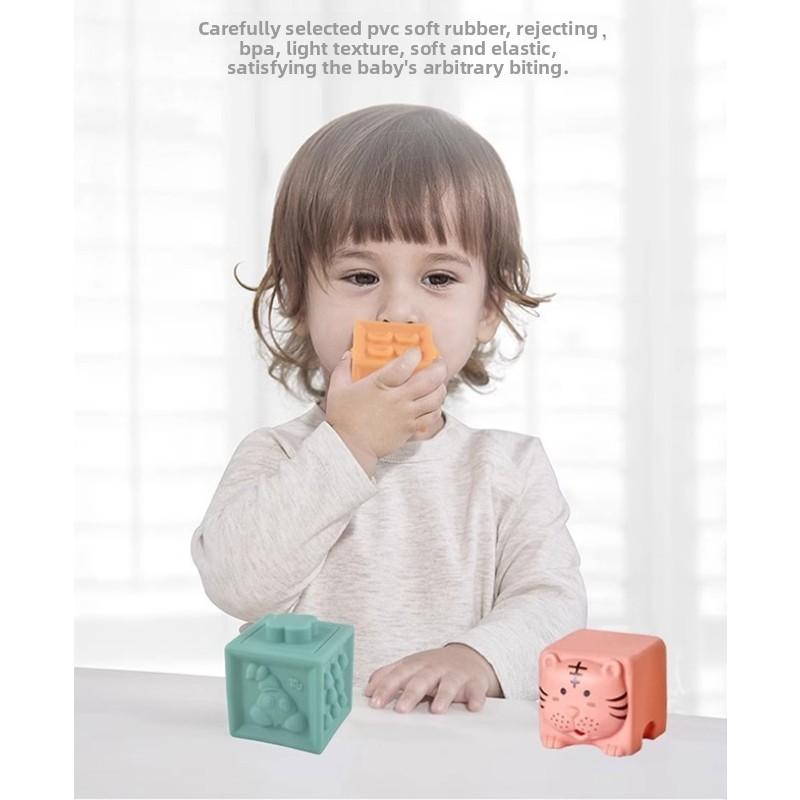 Baby Identify Animal Fruits Silicone Building Blocks Educational Chewing Toy For Early Learning And Sensory Development