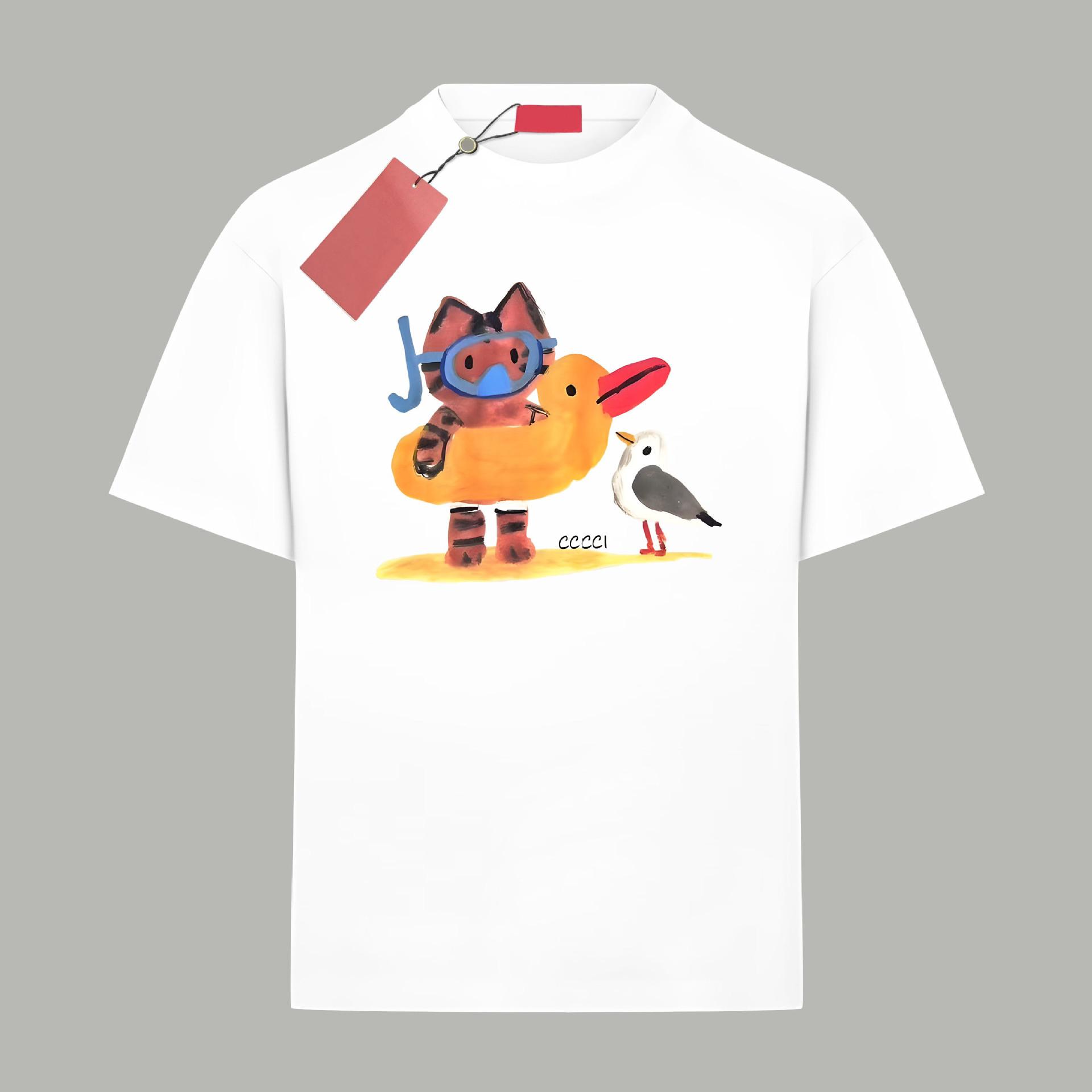 Female couple animal limited yellow duck letter print T-shirt S белый