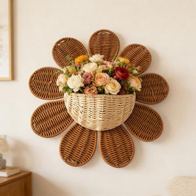 Weidenkorb, Schlüsselaufbewahrungskorb, Badezimmer Sonnenblume Dekorative Wandmontierter Korb
