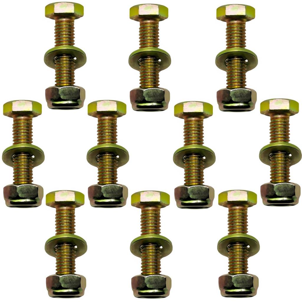 M10 x 40mm Hex Head Bolt by Color Galvanization with Nylon Lock nut and Flat Washer Assortment Kit,Alloy Steel,Grade 8.8.(10pcs Pack)