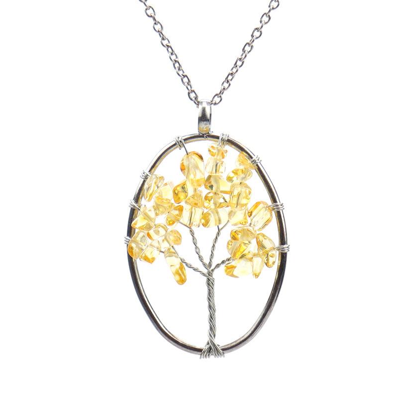 Hand Wrapped Oval Tree Of Life Necklace Gravel Crystal Pendant Necklace N26 цитриновый