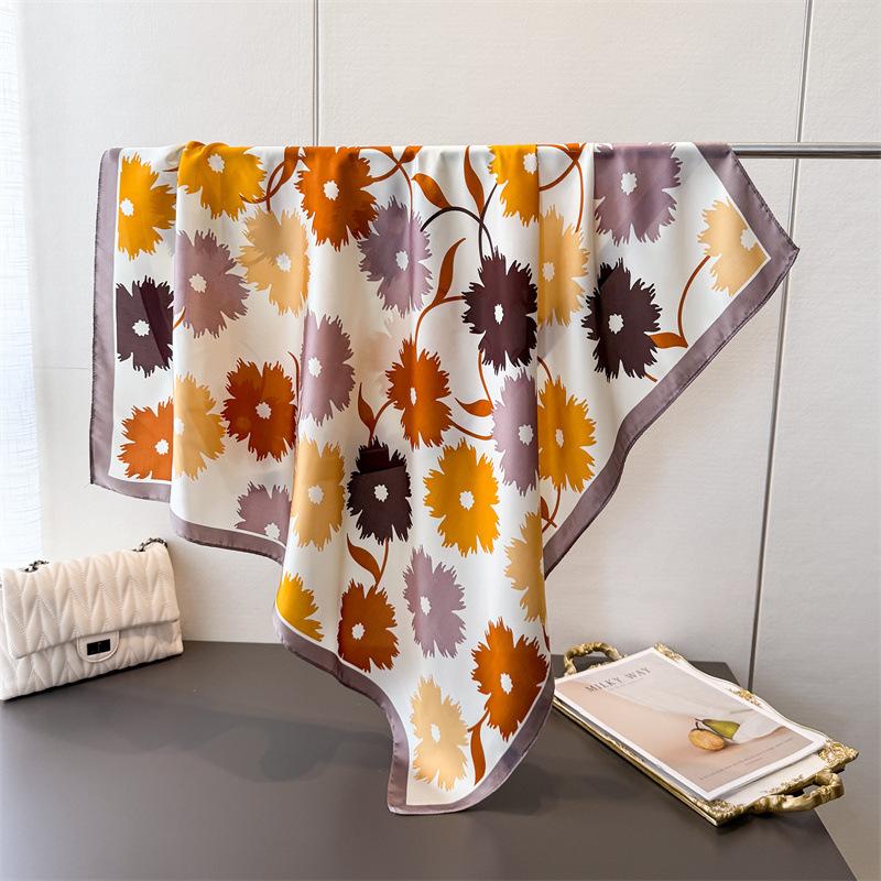 Romantic style simulation silk high-end large square scarf silk scarf printing travel shawl scarf sunscreen headscarf women's scarf