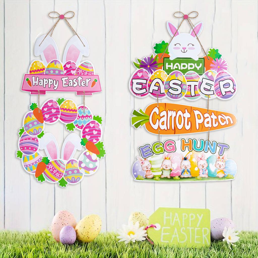 Happy Easter Decor Door Pendant Paper Rabbit Egg carrot Welcome Sign Hanging Ornament Easter egg hunt Spring Party Wall decor