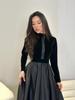 2025 Slimming Long Sleeve Gold Velvet Black Dress - Autumn European & American Style