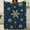 Luxury 280GSM Flannel Blanket - Dark Navy & Golden Snowflake Pattern, All-Season Soft Warm Throw for Bed, Sofa, Travel - Contemp