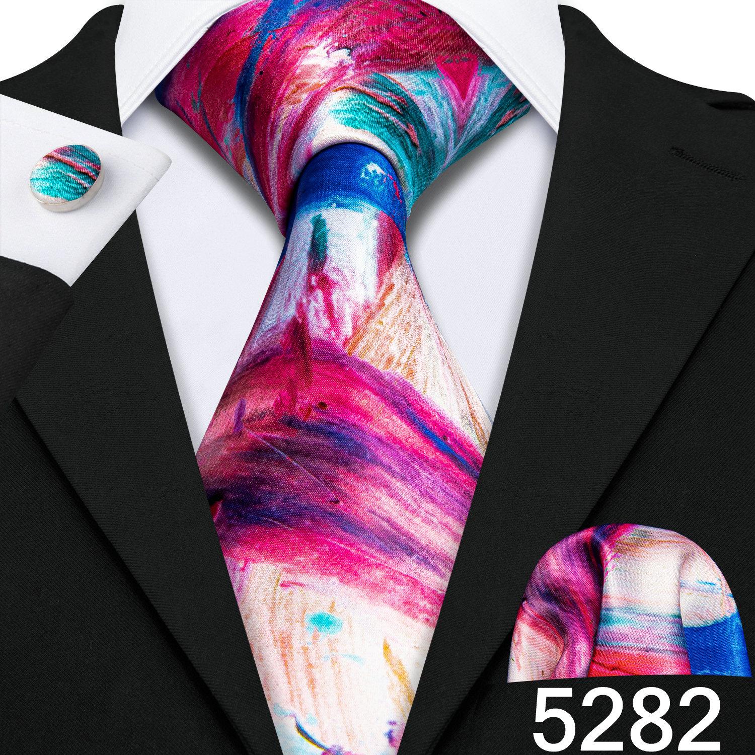 Набор запонок с галстуком Barry.Wang, коричневый, красный, черный, жаккардовый, тканый, для свадьбы N-5282