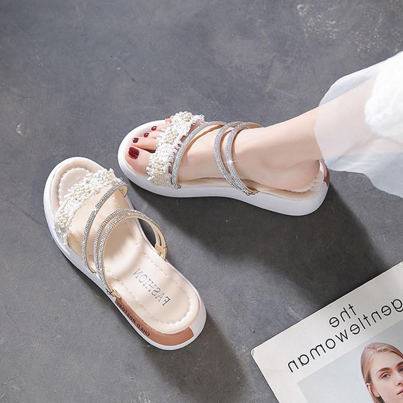 Flat-bottomed Water Diamond Two-wear Sandals for Women, New Summer Style with Flip-flops and Thick-soled Wedge Heels Ladies C513