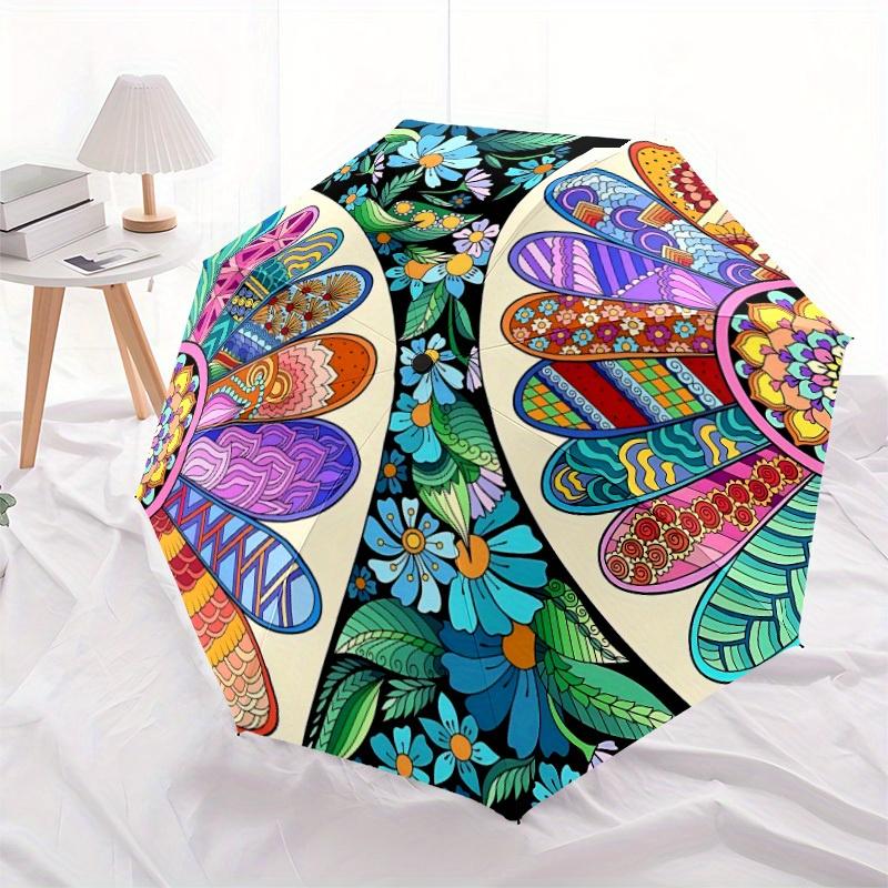 1pc Floral Mandala Folding Umbrella With Excellent UV Protection, 8 Ribs Casual Durable Lightweight Portable Travelling Umbrella For Men & W