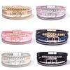 Women's Handmade Woven Leather Bracelet with Double Ring Magnetic Buckle and Rhinestones