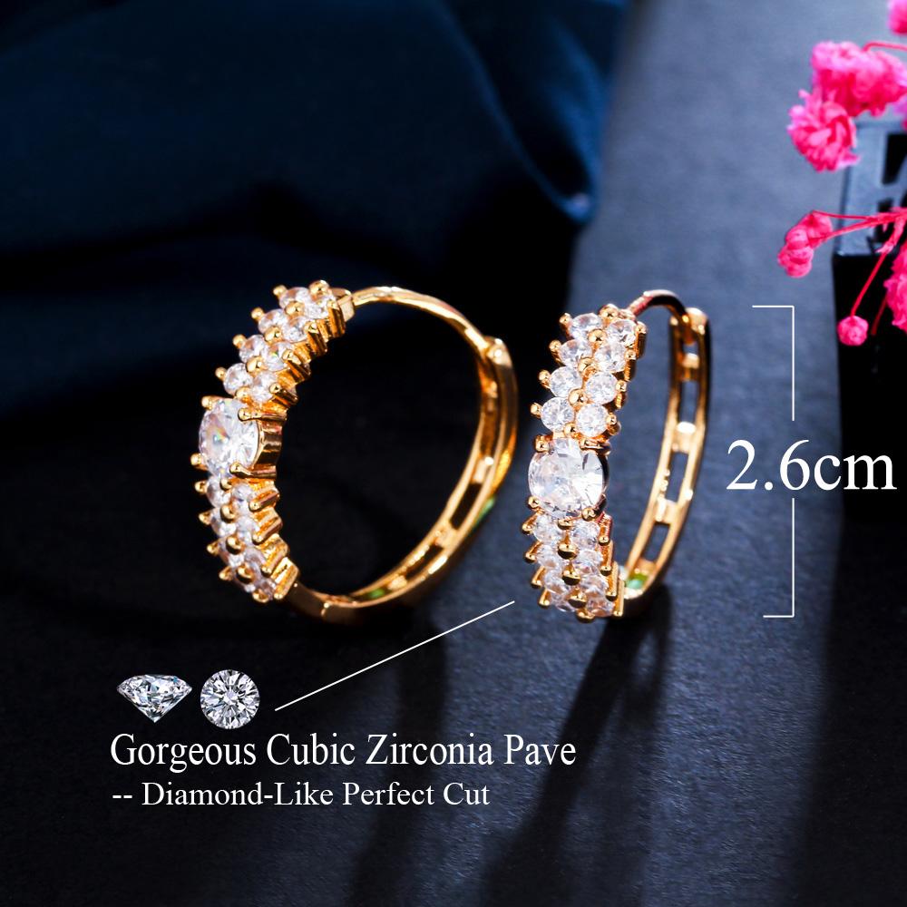 Fashion Brass Cubic Zircon Stone Small Round Circular White Gold Plated Hoop Earrings for Women Wedding Party Shiny Jewelry