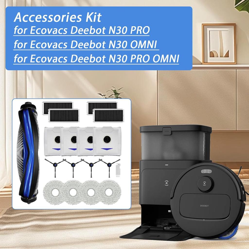 Compatible with for Ecovacs Debot N30 Omni / N30 Pro Omni Spare Part Accessory Main Brush Side Filter HEPA Cloth Dust Bag