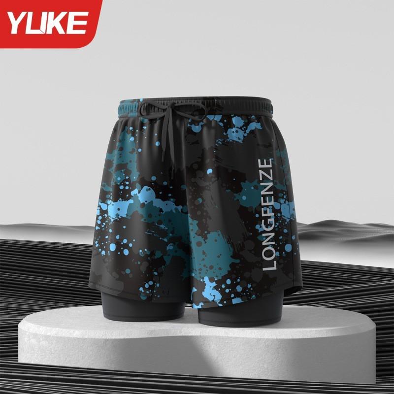 Mens Double-Layered Board Shorts Swim Trunks Beach Swimming Surfing Quick-Dry Anti-Chafe Athletic Swimwear