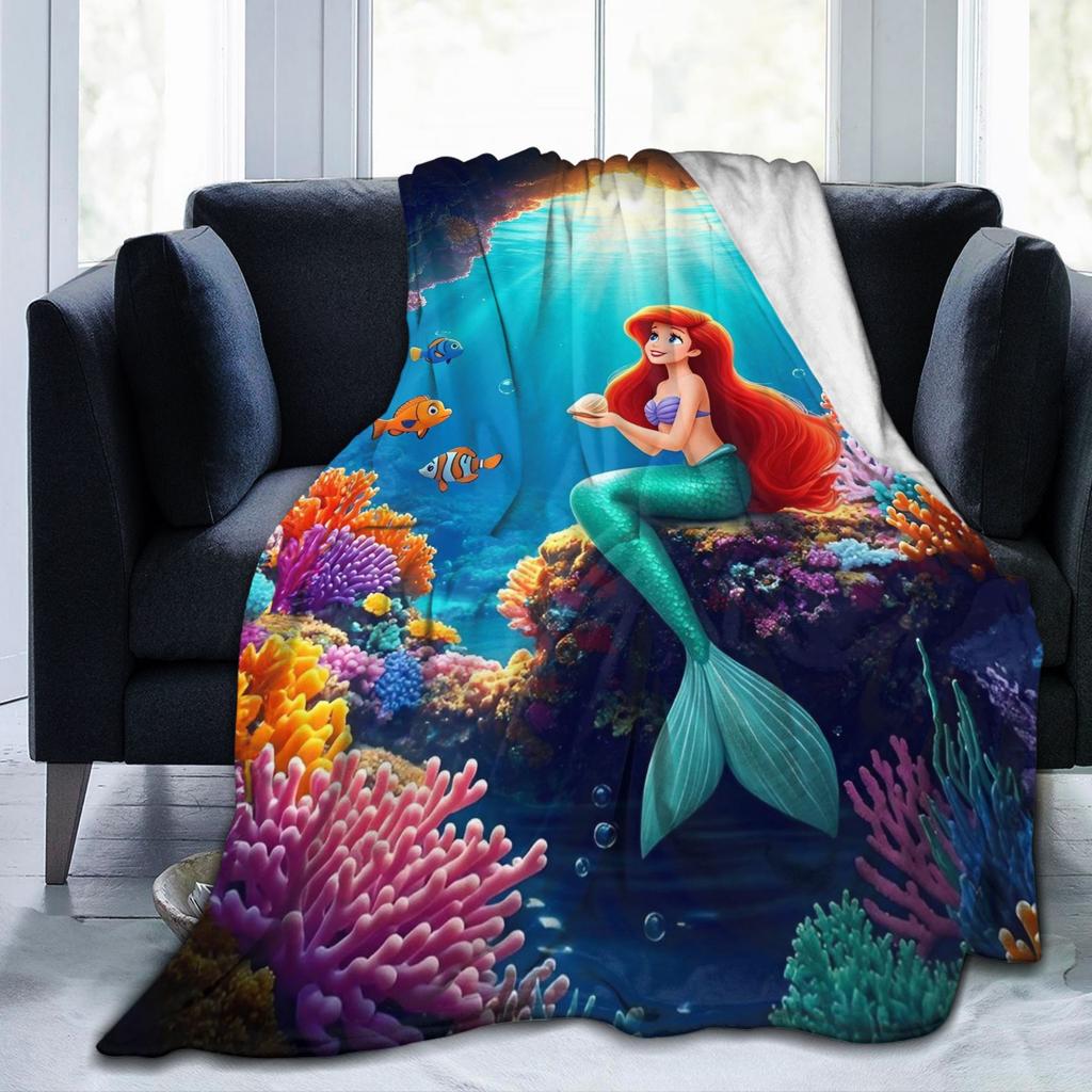 Little Mermaid Cartoon Princess Blanket Fleece Spring Autumn Portable Super Soft Throw Blanket for Sofa Outdoor Rug Piece