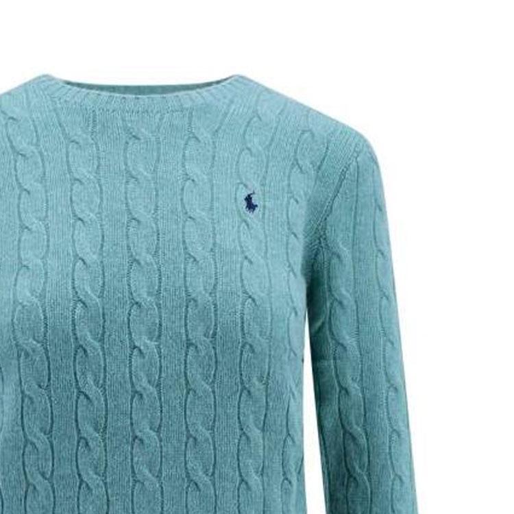 Polo Ralph Lauren FW22 Maglione da Donna Girocollo Manica Lunga Uniforme con Logo Continuo Verde 211910421-012