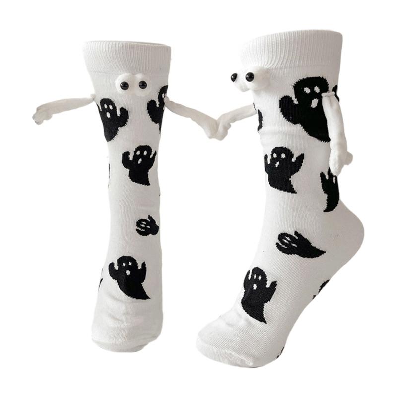 Halloween Themed Magnetic Link Socks Soft Unisex Short Socks With Ghosty Pumpkin Patterns Practical Polyester белый