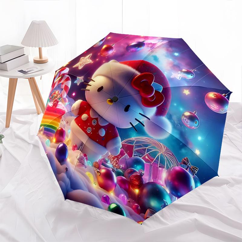 1pc Hello Kitty Christmas Edition Automatic Opening/Closing Umbrella - Portable Three-Fold Design with 8-Bone Iron Frame, Outdoor, Gift for Fans, Trav