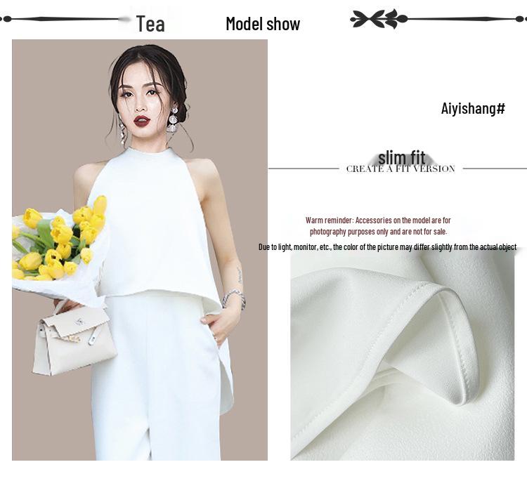 Eleganter einfarbiger Neckholder-Jumpsuit: Ärmelloses Oberteil & Weitbeinige Hosen für Damen