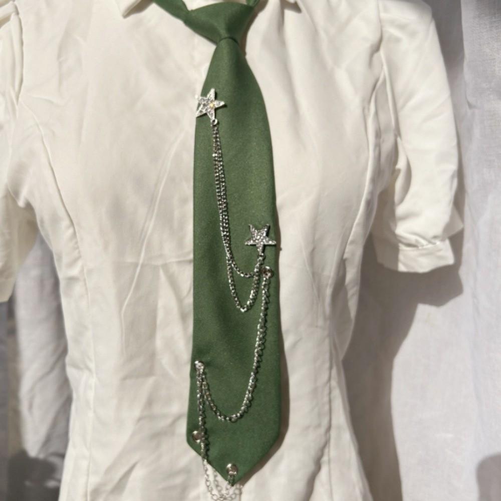 

Geometric Academy Style Pre-tied Tie Collares Candy Color Long Necktie Star Chain Tie Daily Style 5