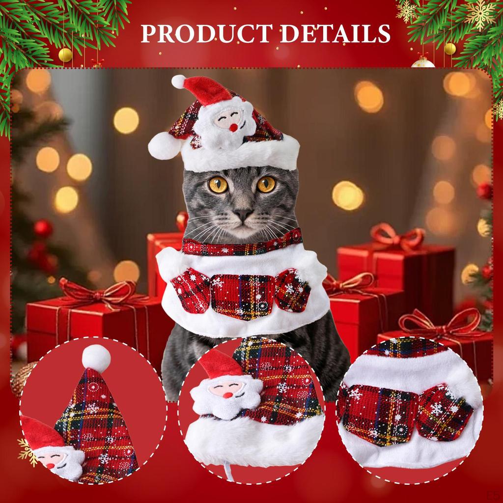 Pet Santa Hat with Scarf Cosplay Dress up Comfortable Photo Props Outfit Christmas Costume