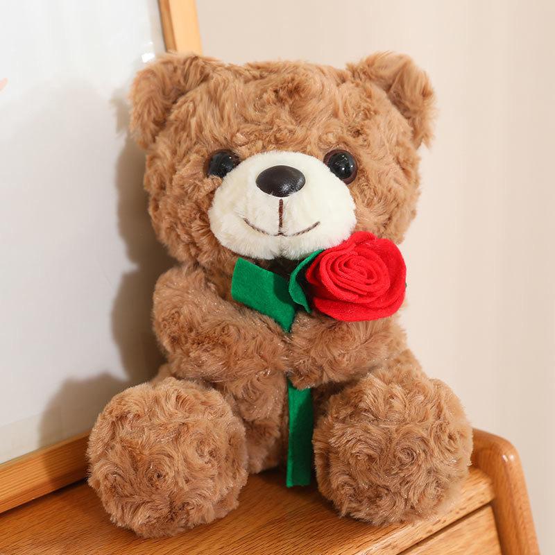 

Chinese Valentine s Day, Hugging Roses, Bear Plush Toys, Wearing Christmas Hat, Teddy Bear Doll Birthday Gift 25cm