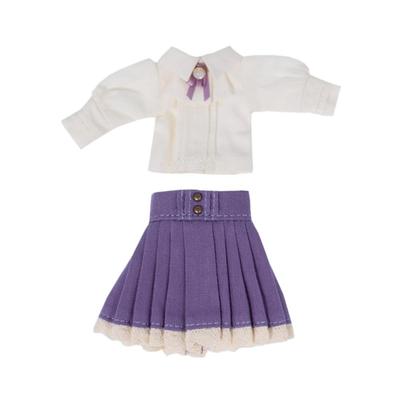 Rakulifey Obitsu 11 Outfit Set: Long Sleeve Shirt and Skirt, OB11 Size Clothes, Compatible with 11cm Obitsu Body, 2-Piece Set (Purple)