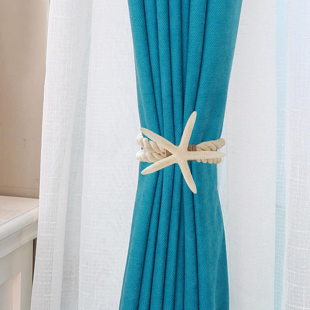4 Pcs Natural Starfish Curtain Tiebacks, Handmade Woven Rope Curtain-Ties Scandinavian Minimalist Style Curtain Spreader for Outdoor, Hotel, Bedroom