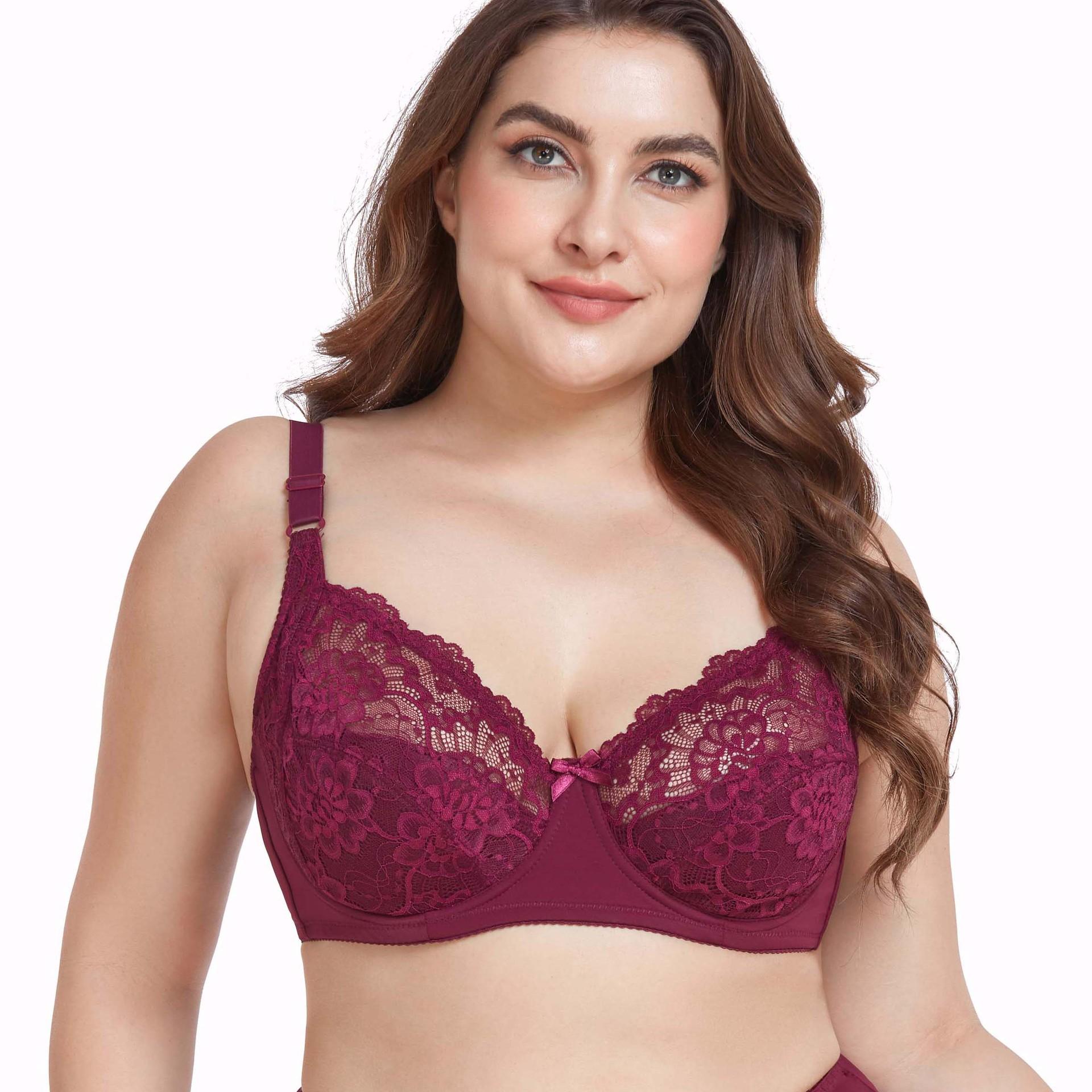 

Модное тонкое нижнее белье большого размера, сексуальное, со стальной регулировкой по ободку, женский бюстгальтер, удобный и впитывающий пот кружевной бюстгальтер. 95D бордовый
