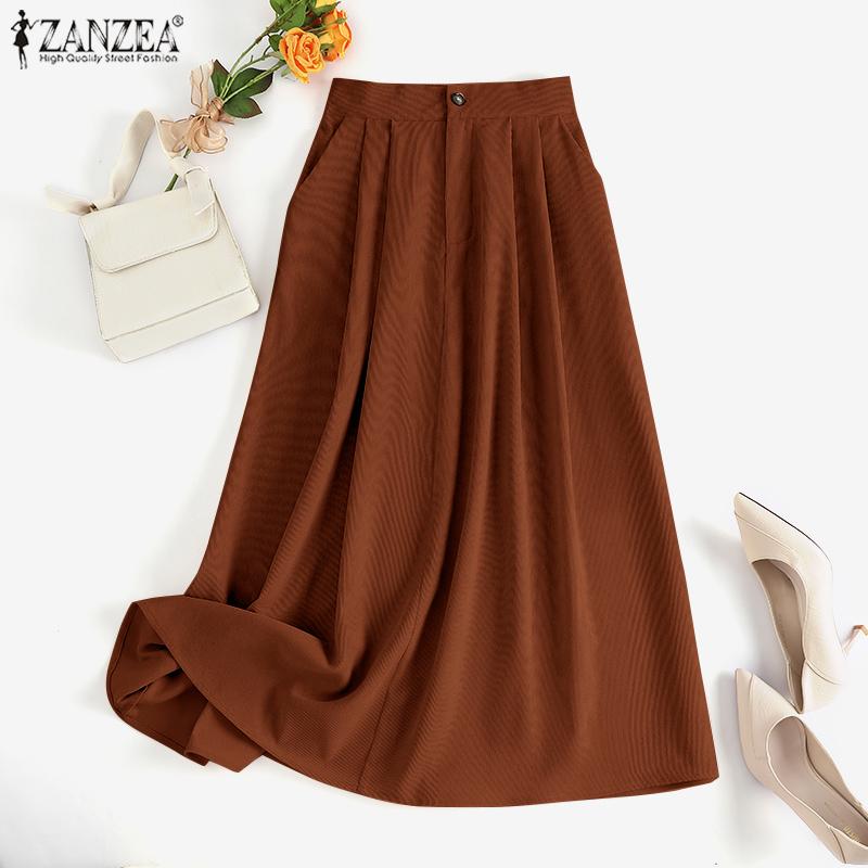 

ZANZEA Повседневные женские длинные юбки трапециевидной формы с высокой талией