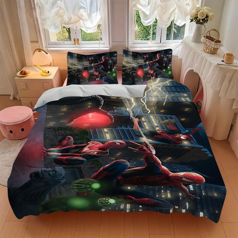 Spiderman City Lights Printed 3pcs Bedding Set Soft Microfiber 1 Duvet Cover And 2 Pillowcases Home Bedroom Decor Xmas Gift K1789